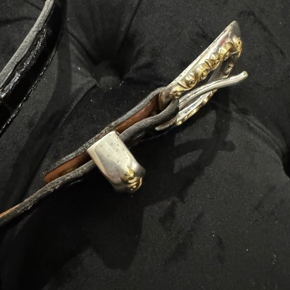 VTG Nocona Scrollwork Black Leather Belt Silver Gold Made in USA Texas Cowgirl - Picture 7 of 11